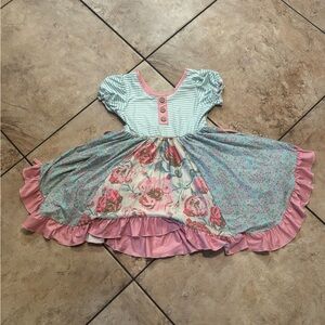 cheeky plum White Dress with Pink Trim and Aqua Stripes